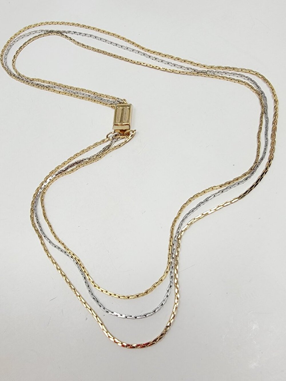 Avon Triple Strand Gold Tone Silver Tone Chain Necklace